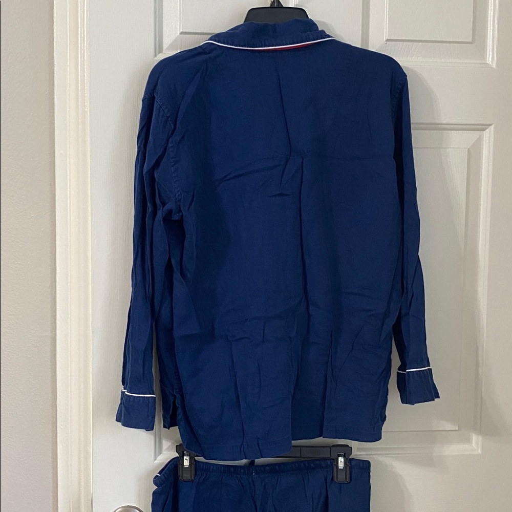Lauren Ralph Lauren navy/white piping long sleeve notch collar button up pj set - Picture 9 of 10